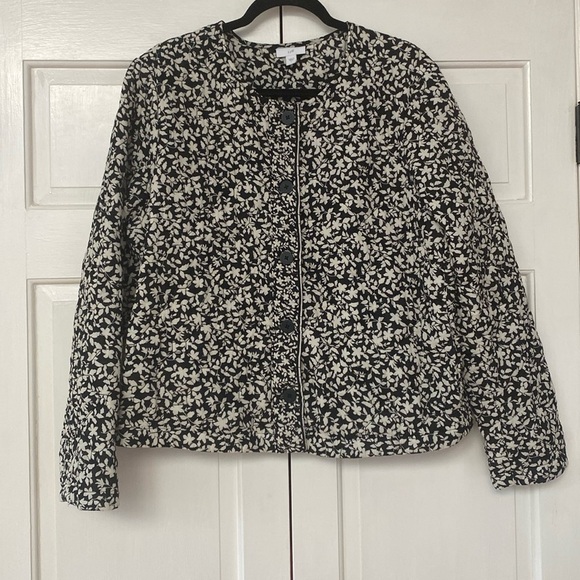 J. Jill Black White Garden Quilted Button Up Long Sleeve Barn Jacket Size Large - Picture 1 of 9
